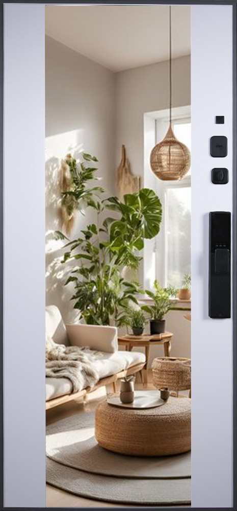 Стальная дверь "Лира" с зеркалом (биометрический замок Smart lock K06)
