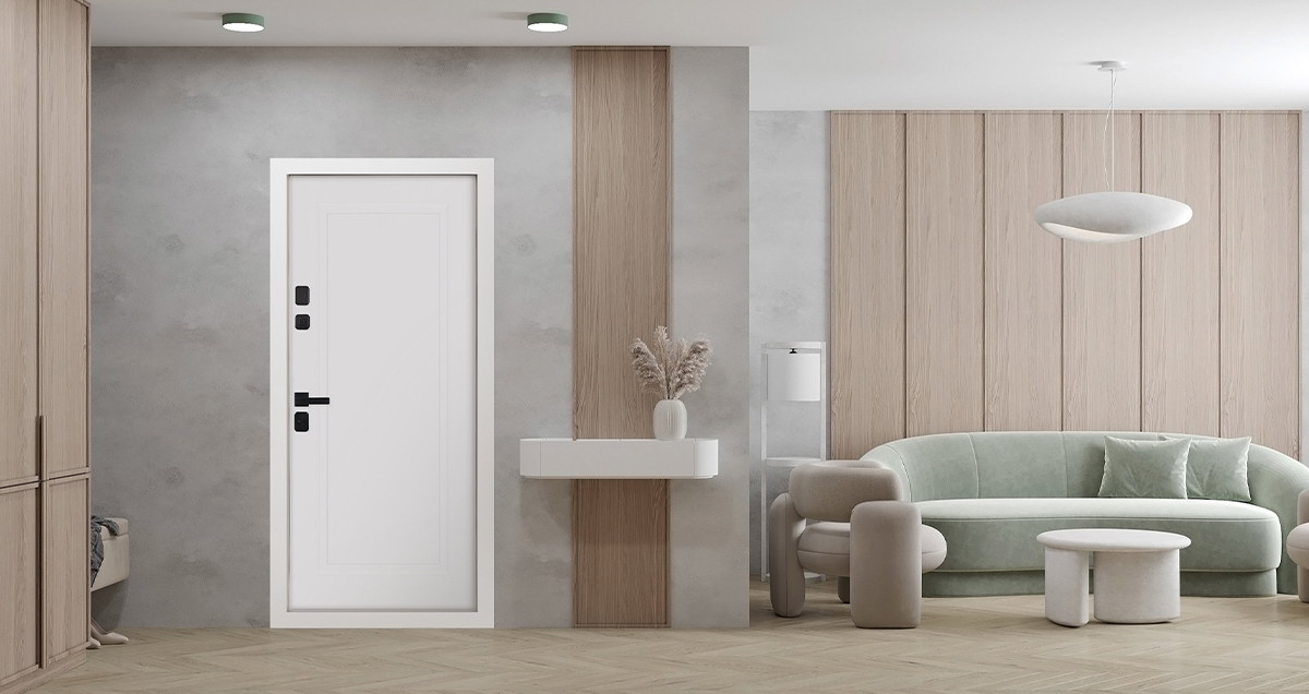 Стальная дверь "Горизонт" (биометрическая дверная ручка Smart lock T888)
