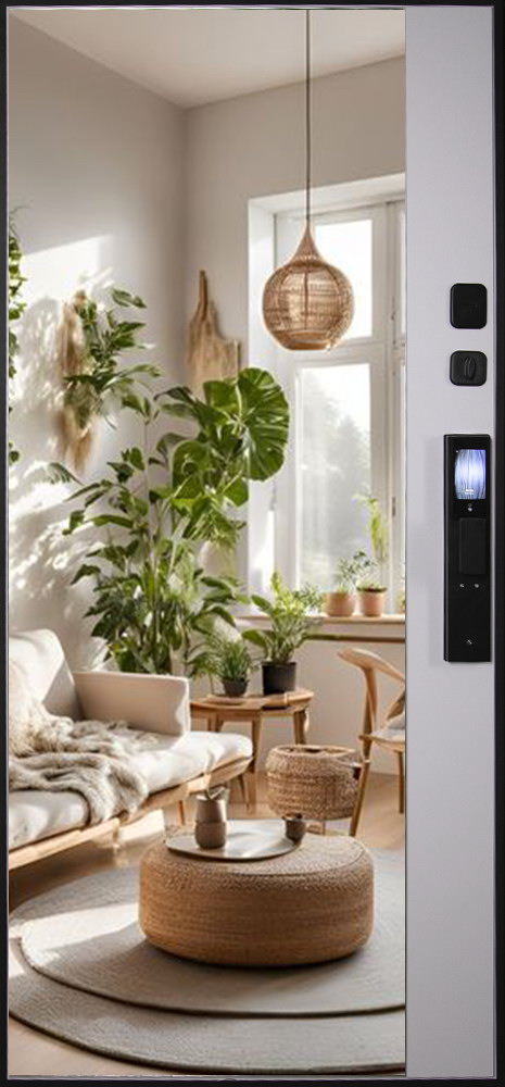 Стальная дверь "Инь-Янь" с зеркалом (биометрический замок Smart lock DZ 888)