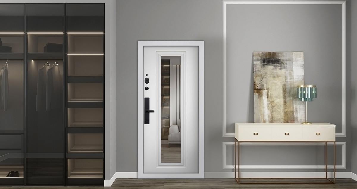 Стальная дверь "Комфорт" с зеркалом (биометрический замок Smart lock R06)