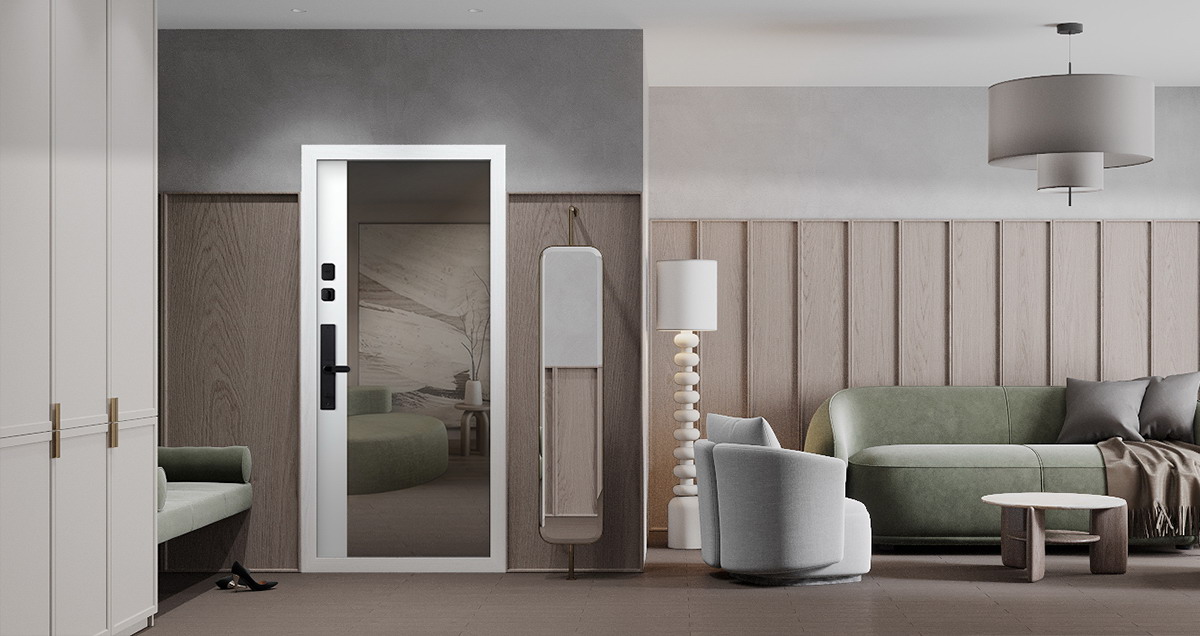Стальная дверь "Solana" с зеркалом (биометрический замок Smart lock R06)
