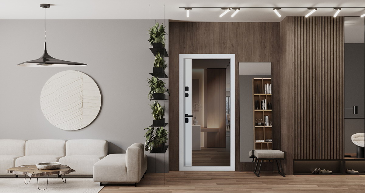 Стальная дверь "Solana" с зеркалом (биометрическая дверная ручка Smart lock T888)